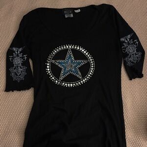 Elegant Black Top with Blue Star Design